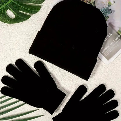 Autumn Winter Knitted Hat And Gloves with Embellished Rhinestones Acrylic Material Warm Fashionable Two-piece Ensemble