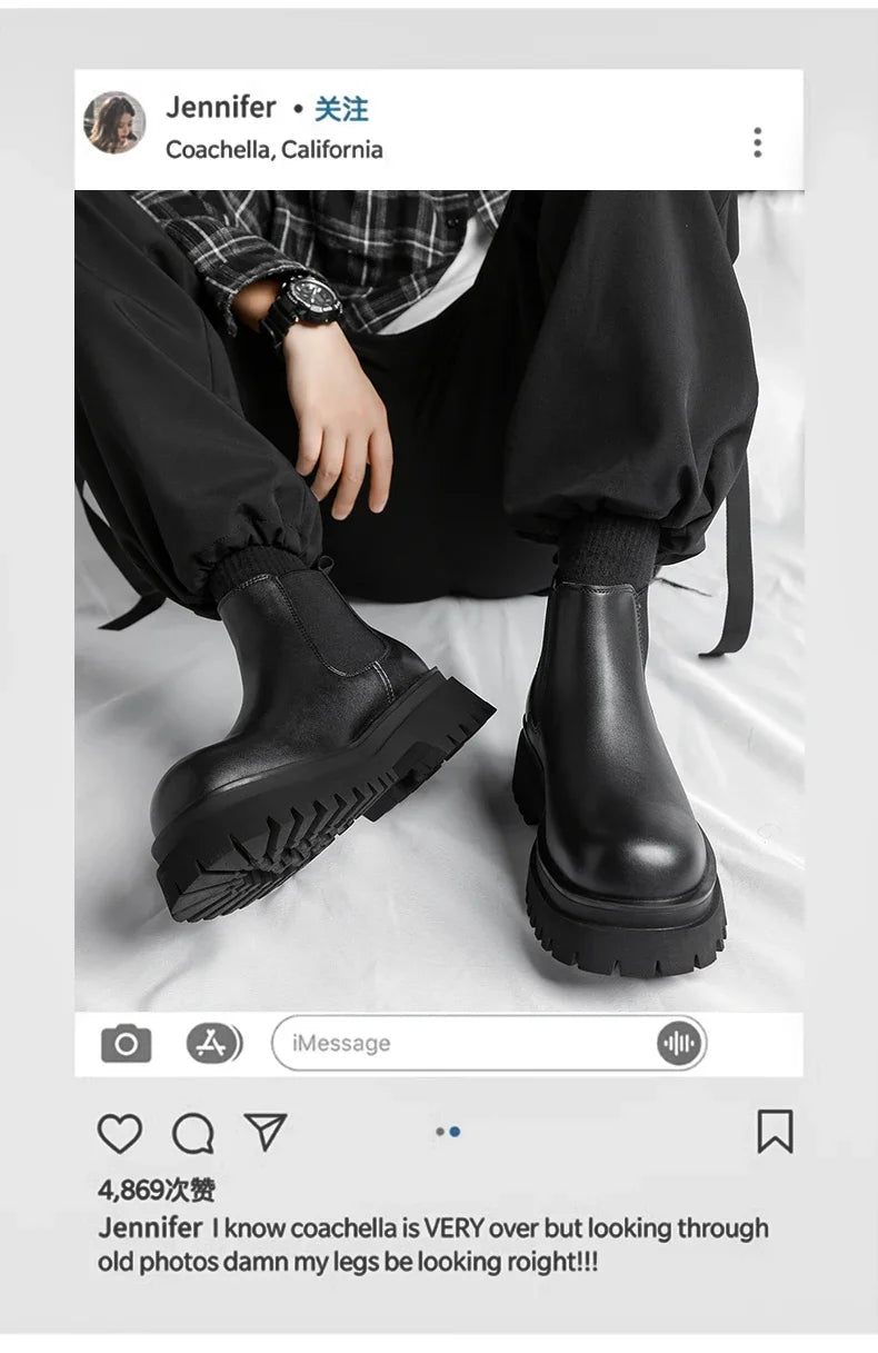 Men's Versatile Casual British Style Heightening Chelsea Boots, Paired with Trendy and Simple Ankle Boots for Outerwear.