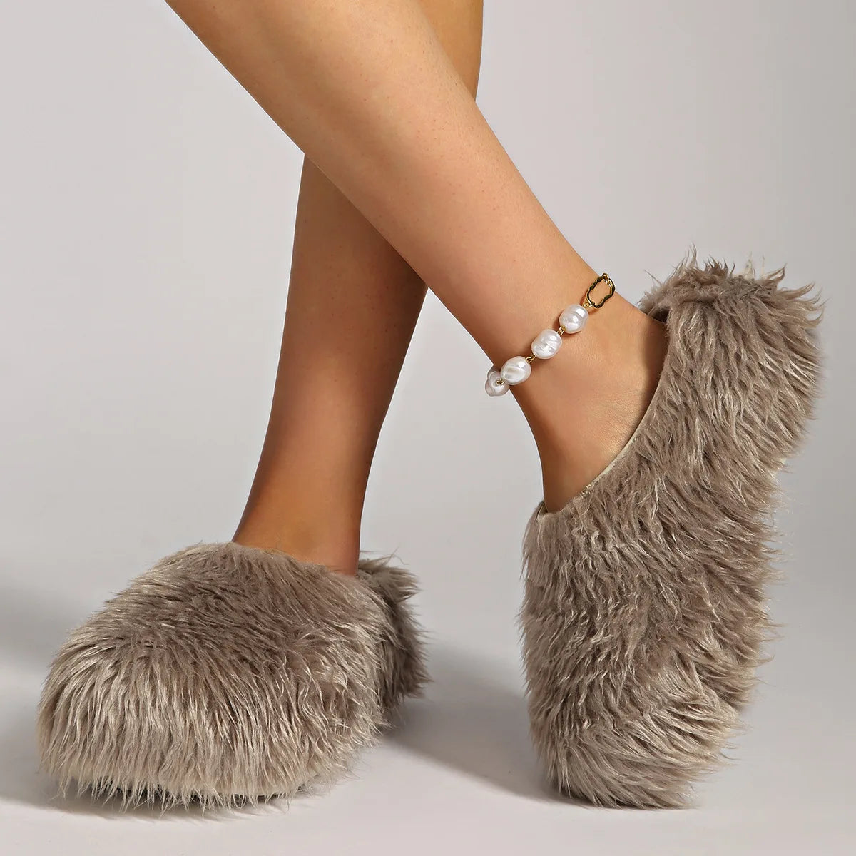 New Fur Slippers Imitation Fur Mueller Shoes Famous Height thick Soled Slippers