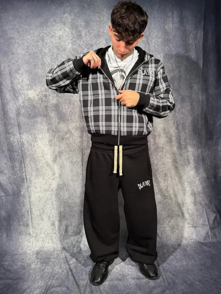 Print Wide Leg Pants Women Grey Streetwear Baggy Drawstring Sweatpants 2026