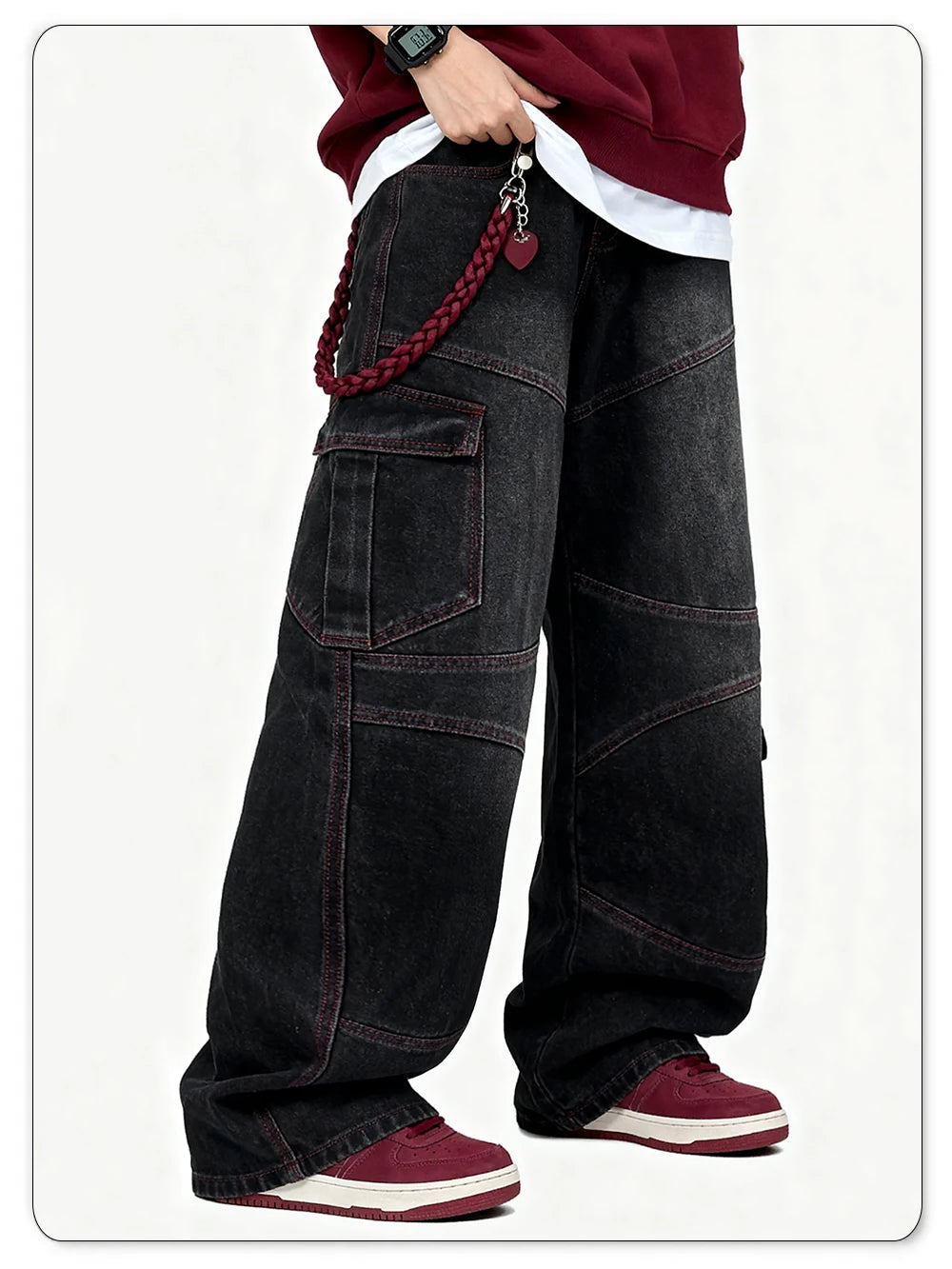 Men's American Street Retro Deconstruction Loose Wide Leg Jeans Unisex Baggy Men's Clothes Multi Pocket Skateboard Pants Jeans