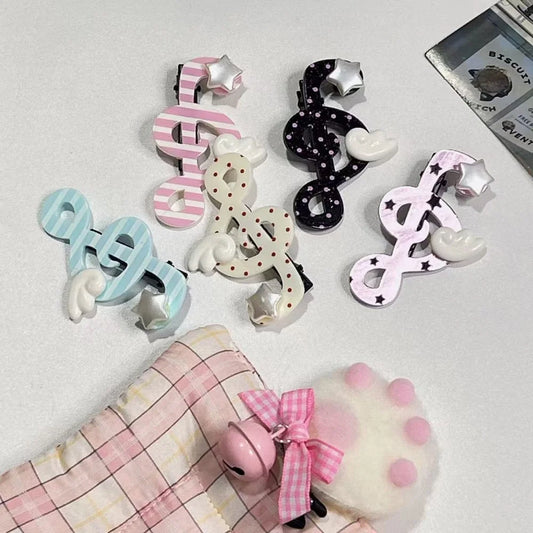Kawaii trendy hair clips Musical Symbol Resin wings hair jewelry accessories y2k Unique Striped Star girls headband