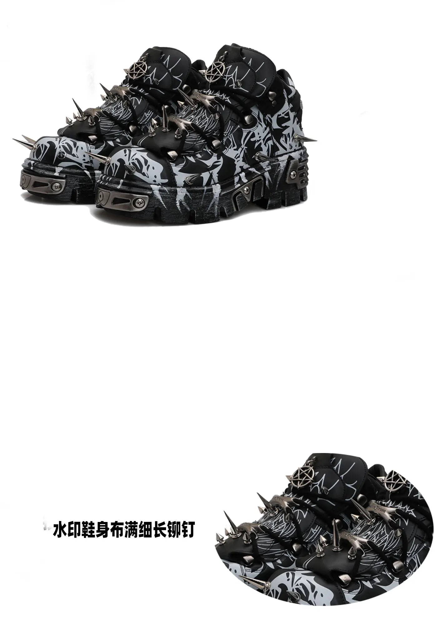 2026 New Original Design Graffiti Platform Men's and Women's Dark Rivets Rock Punk Heightening Muffin Casual Dad Shoes