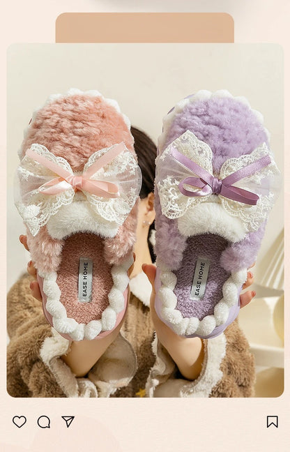 2026 New Women's Plush Slippers - Bow Detail Winter House Shoes, Ultra-Soft Non-Slip Indoor Slippers for Home&Maternity Comfort