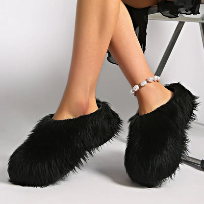 New Fur Slippers Imitation Fur Mueller Shoes Famous Height thick Soled Slippers