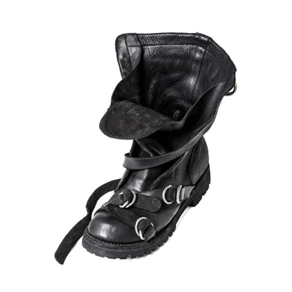 Yamamoto Style Dark Retro Vintage Motorcycle Boots Men's Real Leather Strap Boots Short Tube Belt Buckle Wasteland Fashion Shoes