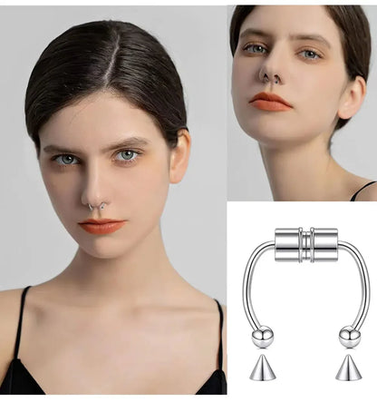 Fake Piercing Nose Ring Hoop Septum Non Piercing Nose Clip Rock HipHoop Stainless Steel Magnet Fashion Punk Body Women Jewelry