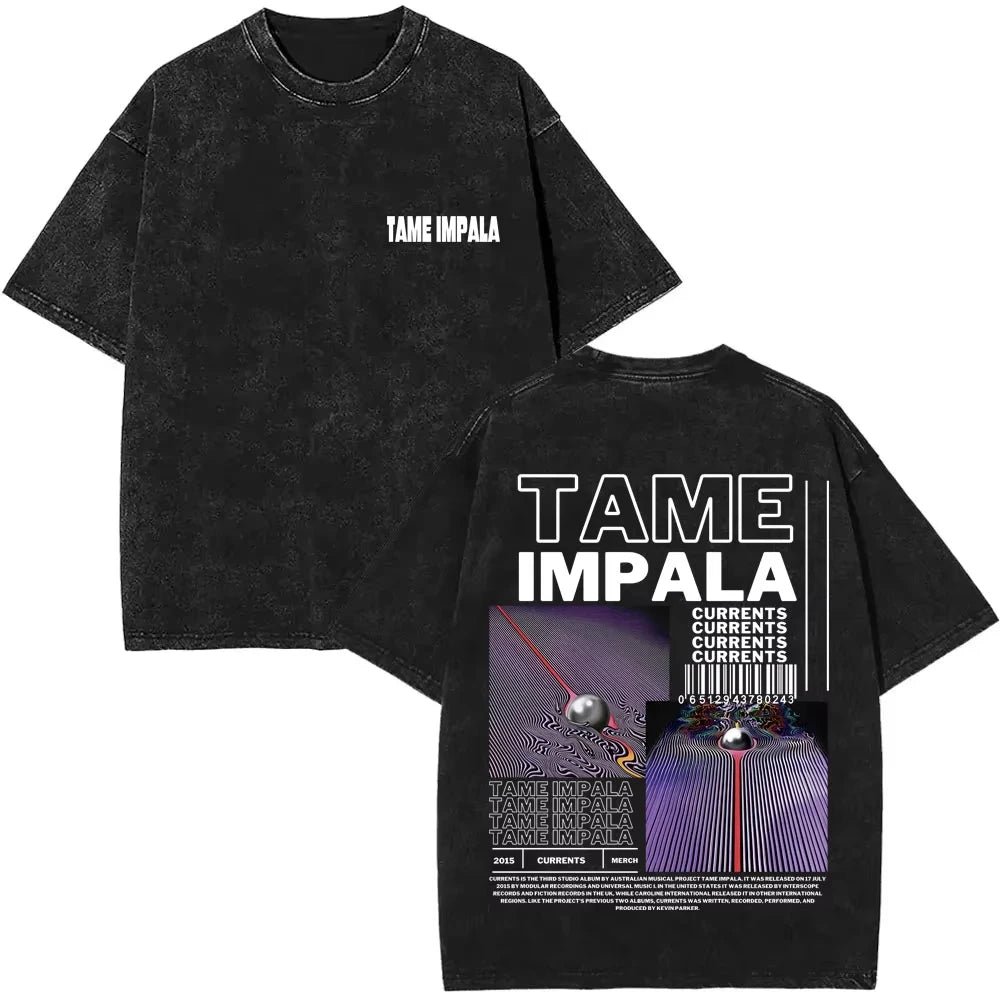 2025 Washed Vintage Tame Impala Graphic Print T-shirts Men's Clothing Pop Rock Band T-shirt Men Women Fashion Retro T Shirt