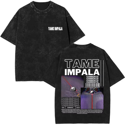 2025 Washed Vintage Tame Impala Graphic Print T-shirts Men's Clothing Pop Rock Band T-shirt Men Women Fashion Retro T Shirt