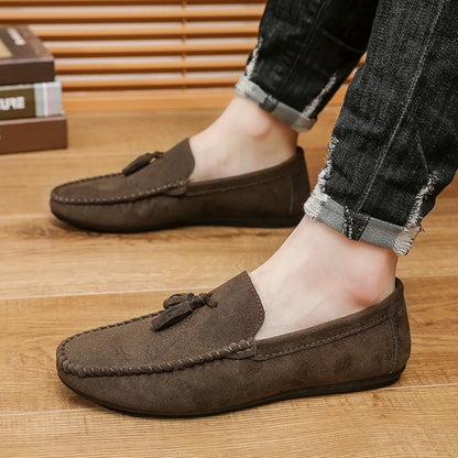 Fashion suede tassel men's casual leather shoes sneakers for lazy people  comfortable driving shoes