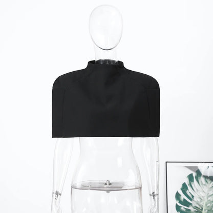 Elegant Cropped Shawl Tops Women's Short Sleeves Stand Collar Coat With Shoulder Pad 2026 New Ladies Spring Summer Solid Outwear