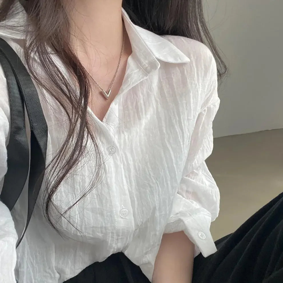 Trendy Shirt Blouse Simple Thin Pure Color Anti-UV Shirt Anti-fade Shirt Top Women Solid Color Sun Protection Shirt Streetwear