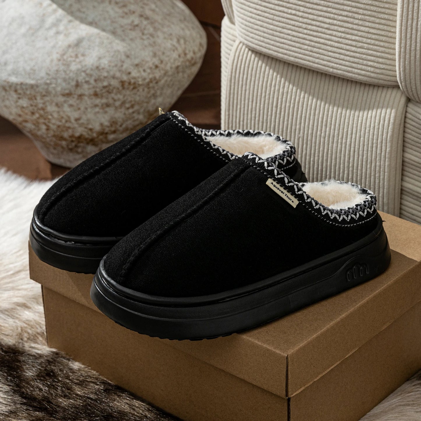 Winter Fashion Simple Fuzzy Home Lady's Shoes Warm Couples Indoor Leisure Soft Sole Women's Slippers Non-slip Fuzzy Bedroom