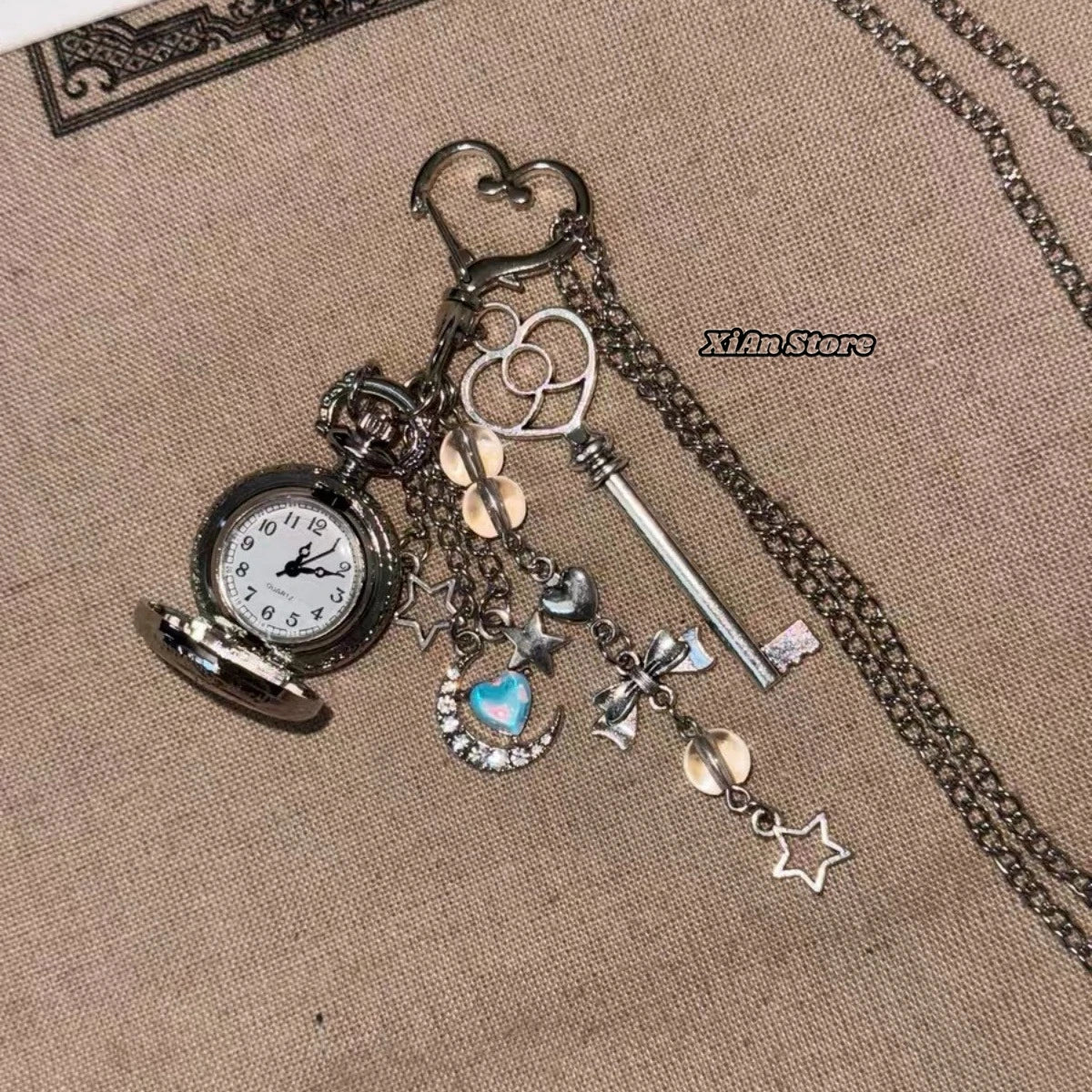 Original Hollow Heart Pocket Watch Chain keychain Design Steampunk Clock Vintage Necklace Pendant Jewelry Watch Men Women Gift