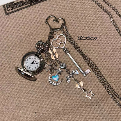 Original Hollow Heart Pocket Watch Chain keychain Design Steampunk Clock Vintage Necklace Pendant Jewelry Watch Men Women Gift
