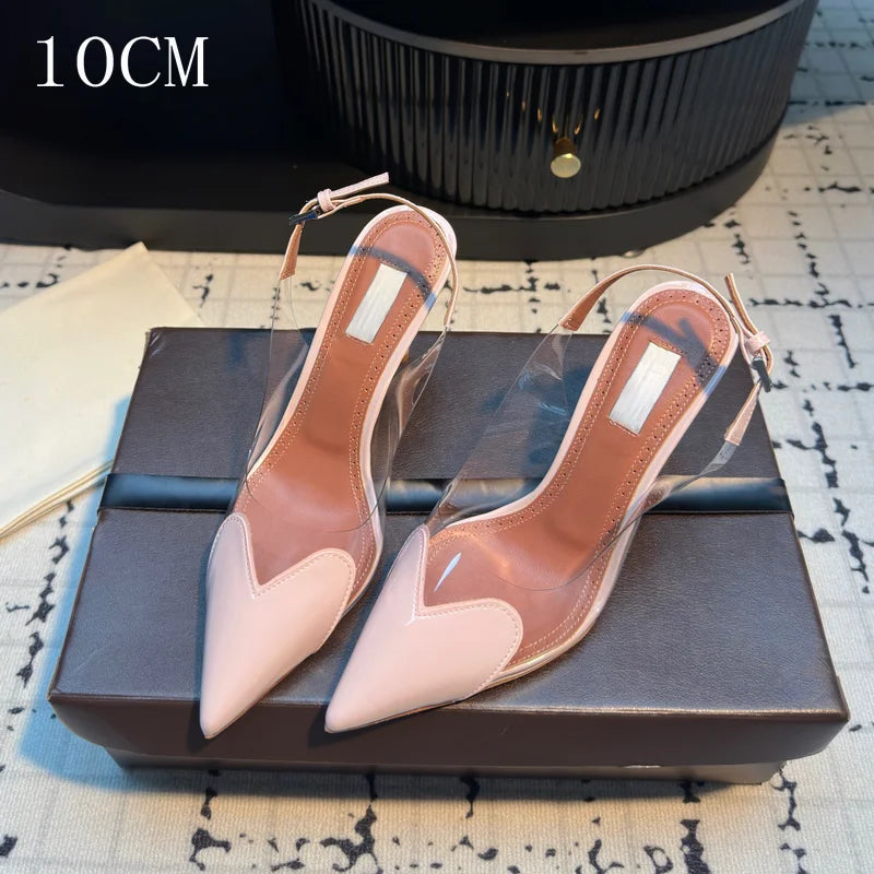 2026 New Design Heart-shaped Pointed Toe Backless Cool Shoes for Women Fashionable Transparent High-Heeled Bao Head Shoe