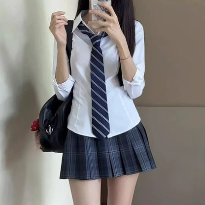 Harajuku Y2K Slim Fit White Shirt Women 2025 Waist Slimming Long Sleeve Jk Shirts Woman All Match Turn Down Collar Chic Blouse