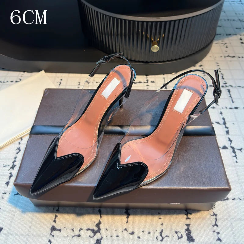 2026 New Design Heart-shaped Pointed Toe Backless Cool Shoes for Women Fashionable Transparent High-Heeled Bao Head Shoe