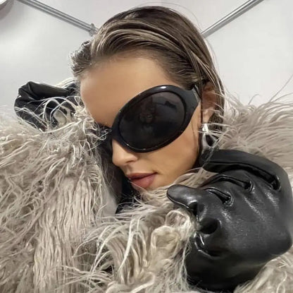 Fashion Brand Y2K Punk Sunglasses Goggle New Women Men Oval Sports Sun Glasses Female Oversized Black Shades Eyewear UV400