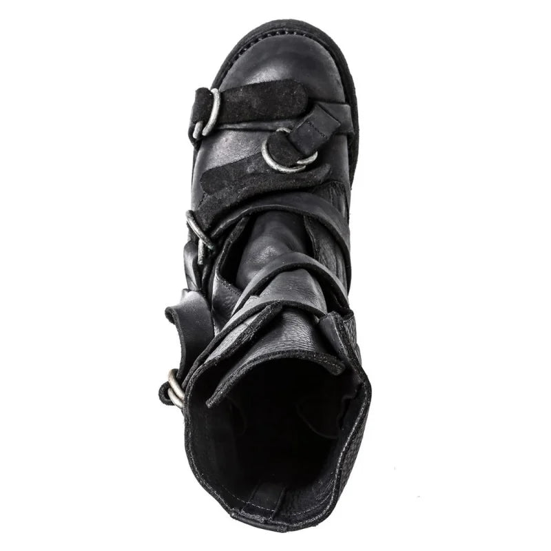 Yamamoto Style Dark Retro Vintage Motorcycle Boots Men's Real Leather Strap Boots Short Tube Belt Buckle Wasteland Fashion Shoes