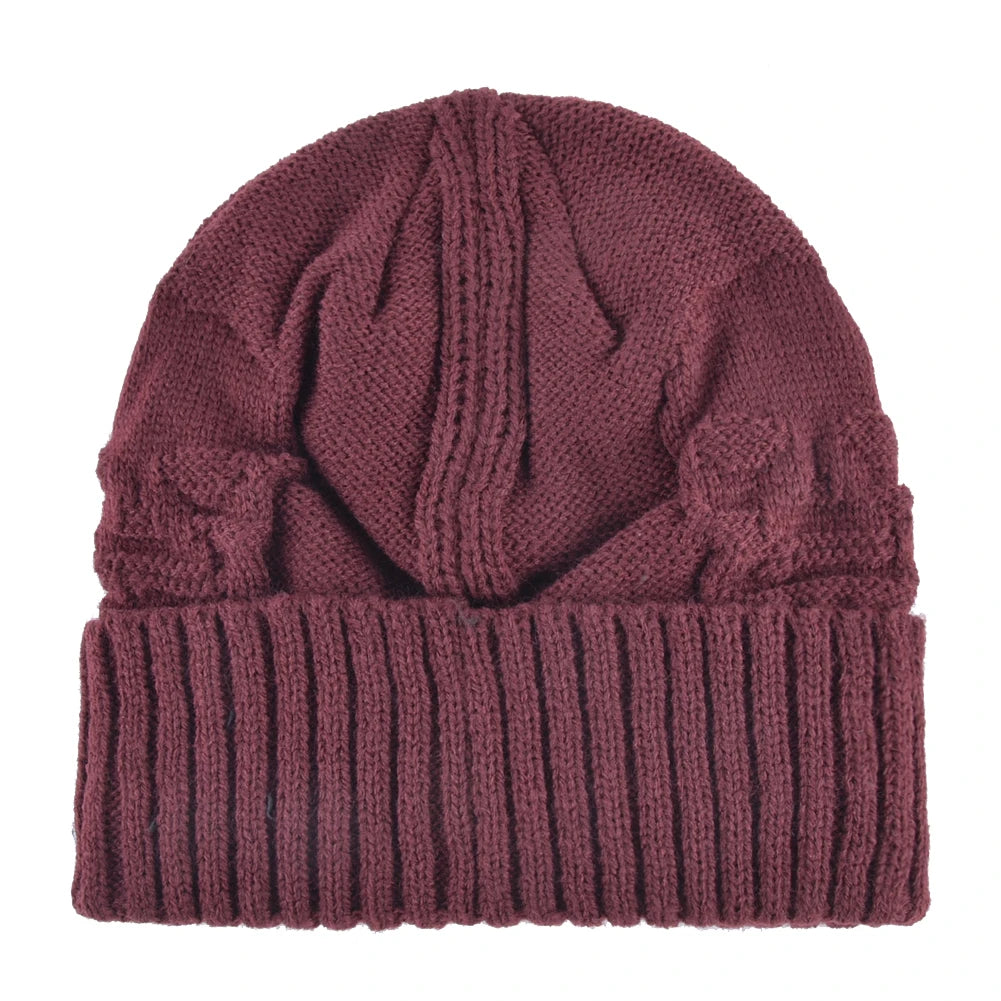 Winter Beanies Men Knitted Skull Pattern Solid Color Hat With Metal Skulls Skullies Beanies Men's Knit Thick Hats Add Velvet