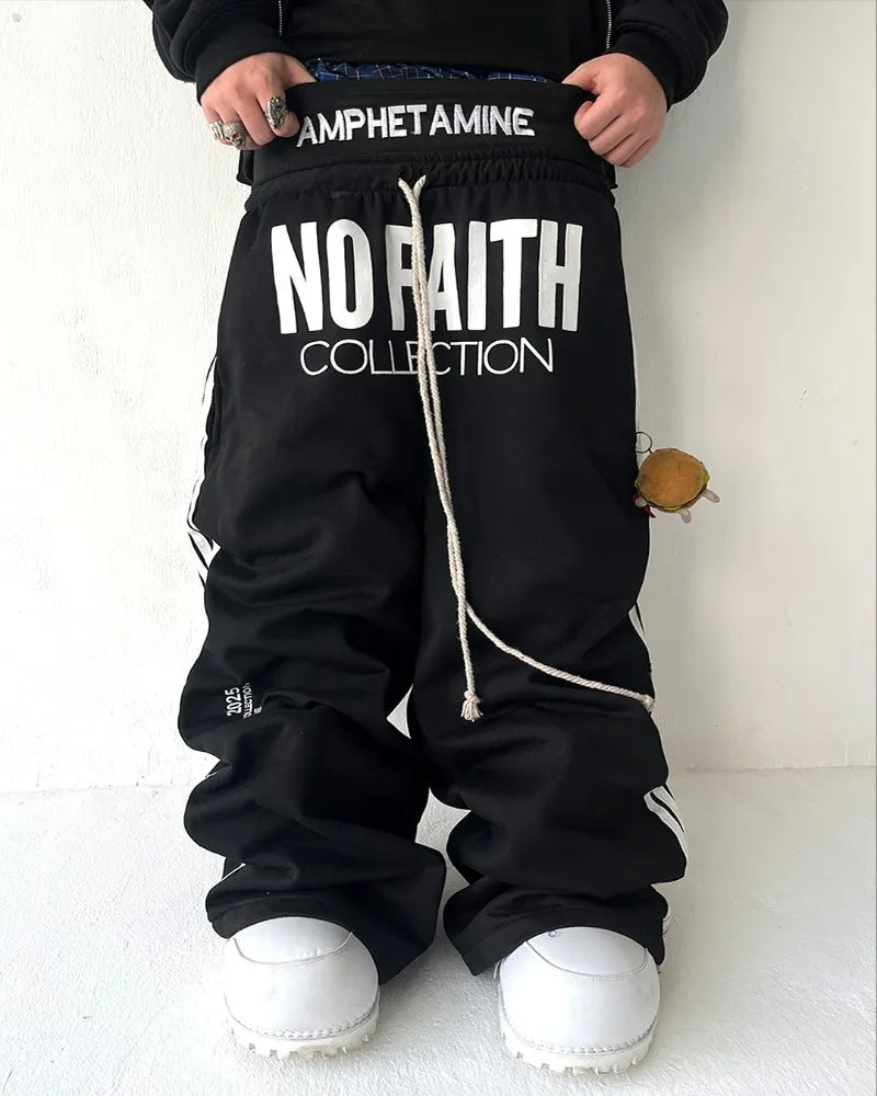 Y2K Fashion Streetwear Gothic Punk Striped Letter Embroidery Trendy Sweatpants Retro Loose Hip Hop Casual Stretch Jogging Pants