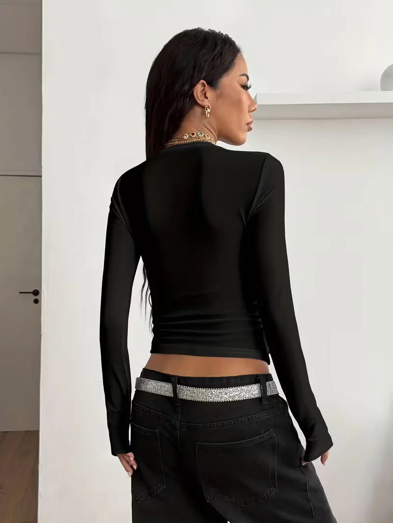 Ladies' Spring/Summer Retro Style Music Road Printed Long Sleeve T-shirt