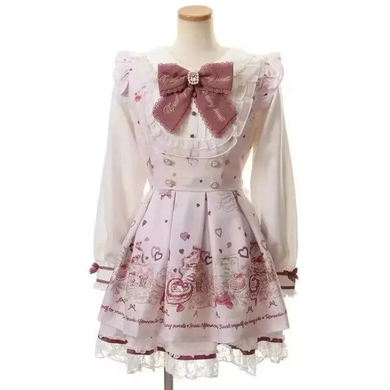 Japanese Style Lolita Sweet Dress Set 2026 New Vintage Plaid Cute Bow Short Sleeved Tops Jk Casual Y2k Shorts Girls Kawaii Set