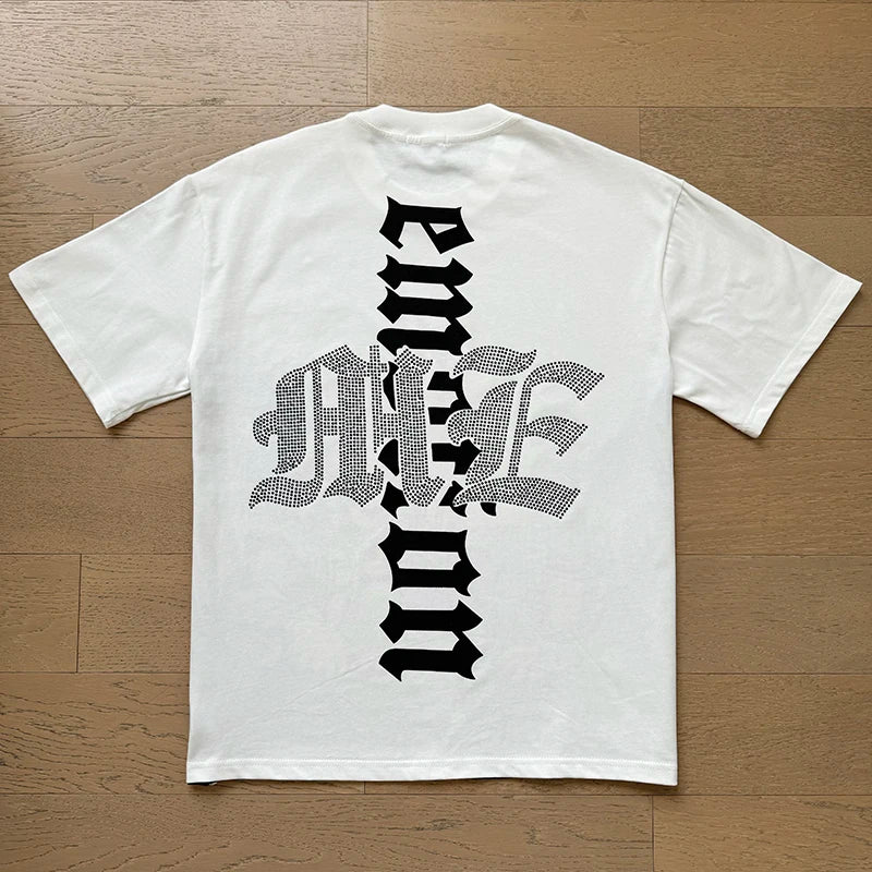 Fashion Brand MIXED EMOTION T-shirts Men Women Couple Streetwear Angel Print Summer Top Tee Round Neck Short Sleeve