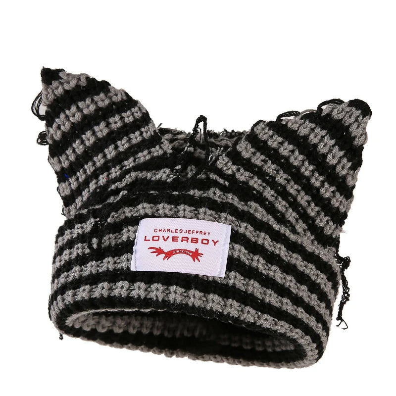 Winter Skullies Hat Unisex Cat Ear Hat Warm Crochet Knitted Hat Costume Beanie Hat Women Christmas Gift Hip-hop Cap Cold Hat