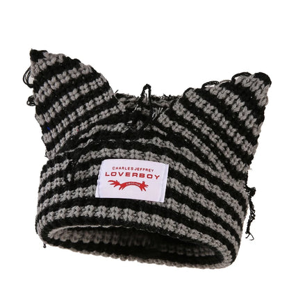 Winter Skullies Hat Unisex Cat Ear Hat Warm Crochet Knitted Hat Costume Beanie Hat Women Christmas Gift Hip-hop Cap Cold Hat