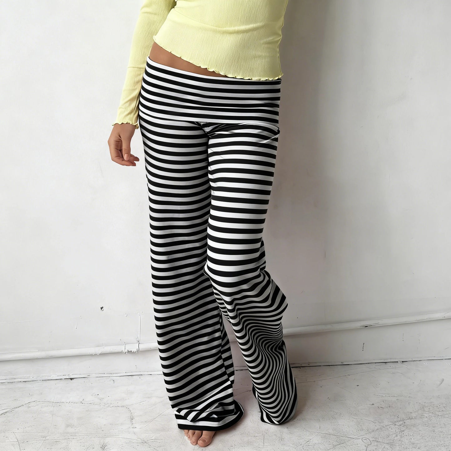 Women Wide Leg Pants Solid Color Fold Over Waist Casual Trousers Spring Fall Loose Sweatpants Bottoms Y2K Streetwear