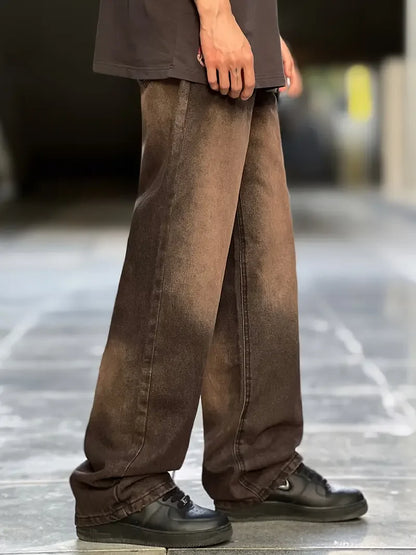 Oversized Distressed Brown Denim Jeans for Men - Y2K Retro Street Style Trousers