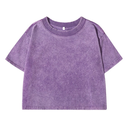 Solid Slim Washed T-Shirt Female Fashion Soft Cotton Streetwear Casual Sport Short Sleeve Cool Retro Crop Clothing For Women