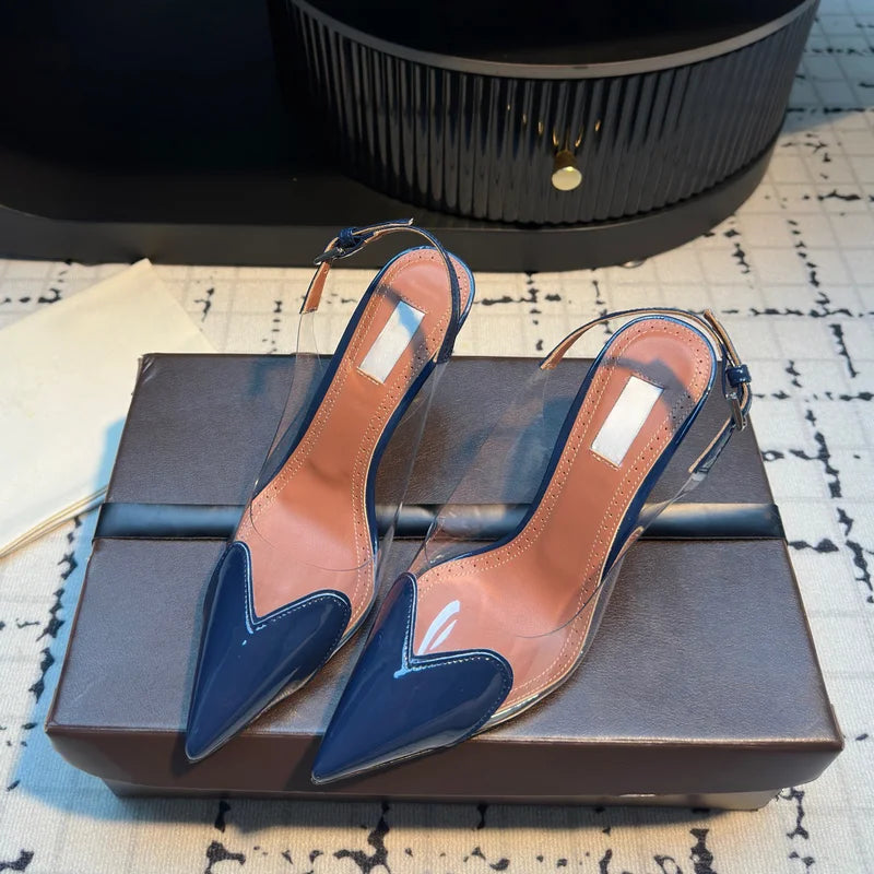 2026 New Design Heart-shaped Pointed Toe Backless Cool Shoes for Women Fashionable Transparent High-Heeled Bao Head Shoe