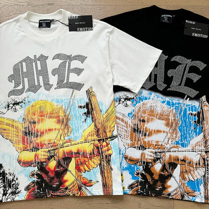 Fashion Brand MIXED EMOTION T-shirts Men Women Couple Streetwear Angel Print Summer Top Tee Round Neck Short Sleeve