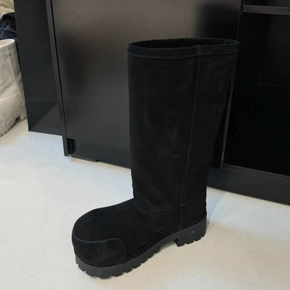 Fashionable Snow Boots Platform Elevating Warm Cotton Shoes Warm Big Head Design Long Boots Ladies All-over Brown Long Boots