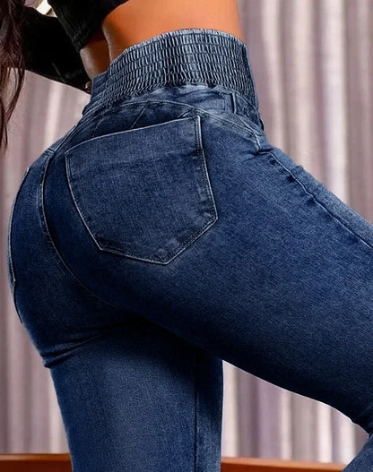 Y2K Autumn winter Jeans Elegant High Waist Button Front Casual Female Jeans Sexy  Fashion Back Shirred Trouser Bottom