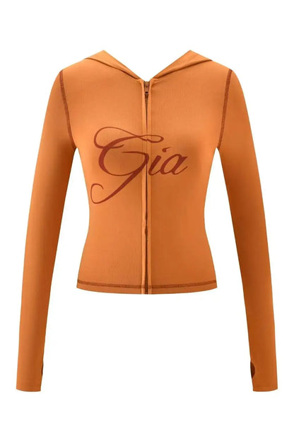 Gia zip-up cap long sleeve high spring top & low waist micro flared pants