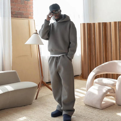 Male Autumn New 2 Piece Set Casual Solid Couple's Hooded Sweatshirt Loose Sweatpants Jogging Sweatshirt Trousers Outfits Suits ﻿