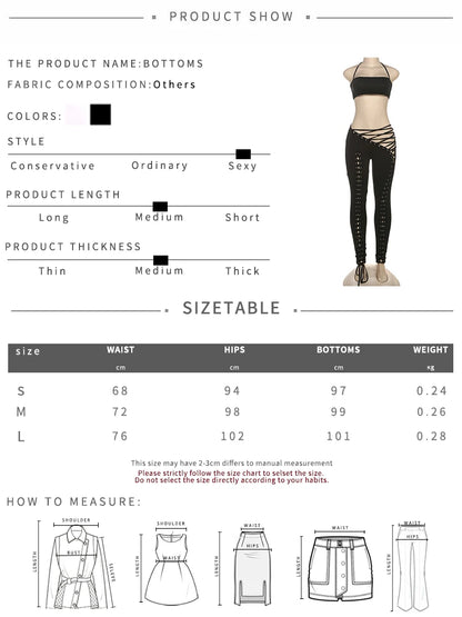 Weird Puss Sexy 2piece Set Women Hipster Halter Camisole+Shirring Hollow Pants Midnight Matching Stretch Clubwear Skinny Outfits