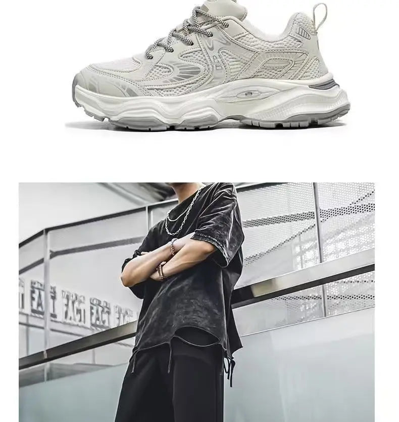 Men's 2026 Spring New Breathable Mesh Sneakers Korean Y2K Trendy Versatile Thick Sole Sports Casual Dad Shoes
