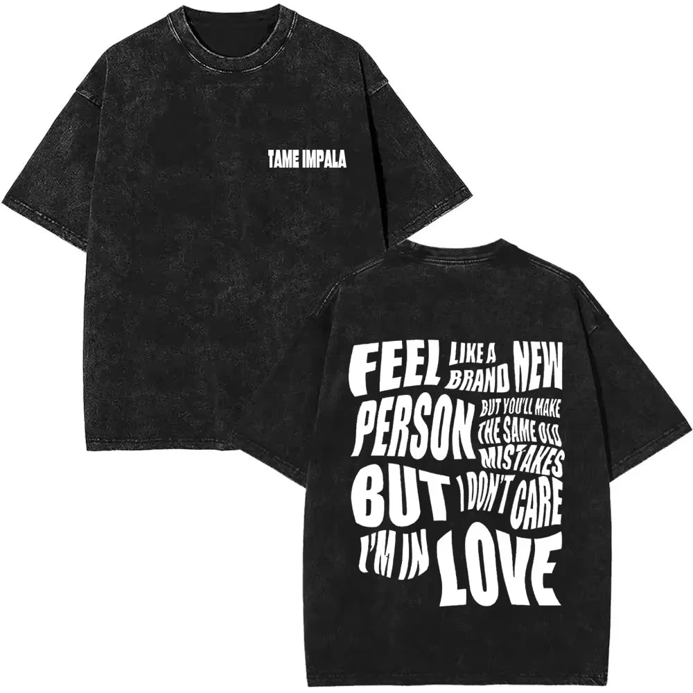 2025 Washed Vintage Tame Impala Graphic Print T-shirts Men's Clothing Pop Rock Band T-shirt Men Women Fashion Retro T Shirt
