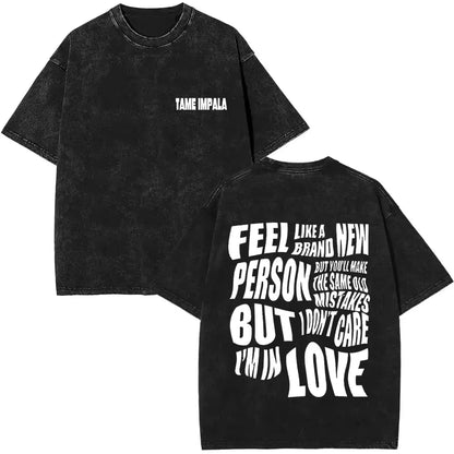 2025 Washed Vintage Tame Impala Graphic Print T-shirts Men's Clothing Pop Rock Band T-shirt Men Women Fashion Retro T Shirt