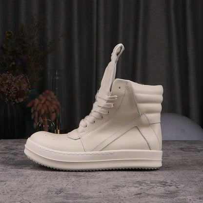 Fashion Men's Casual Shoes Inverted Triangle Design Leather Shoes for Women Black Solid Women's Sneakers Lace-up Men's Shoes