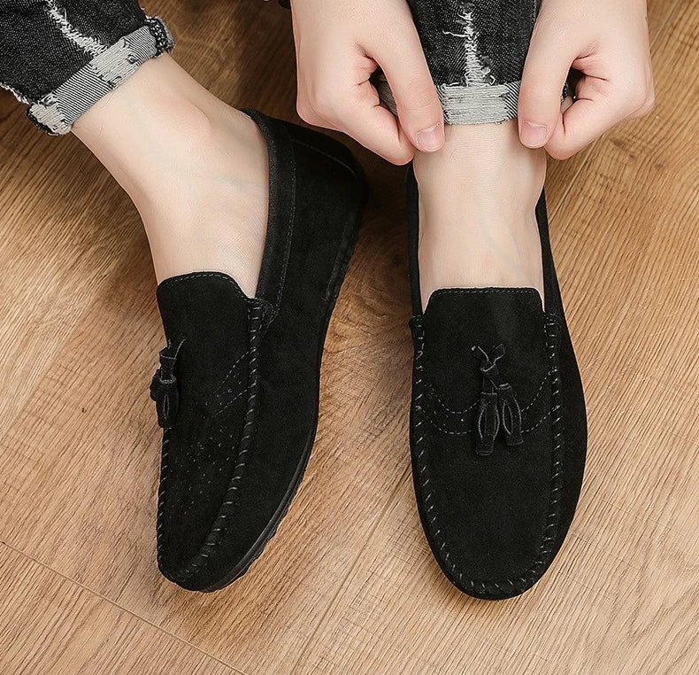 Fashion suede tassel men's casual leather shoes sneakers for lazy people  comfortable driving shoes