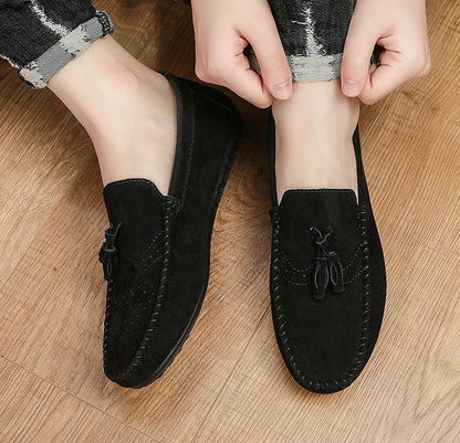 Fashion suede tassel men's casual leather shoes sneakers for lazy people  comfortable driving shoes
