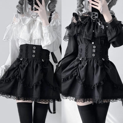 Japanese Kawaii Lolita Lace Patchwork Blouses Summer Women Harajuku Single Breasted Sweet Shirts Cute Girly JK Bow Tops Blusas