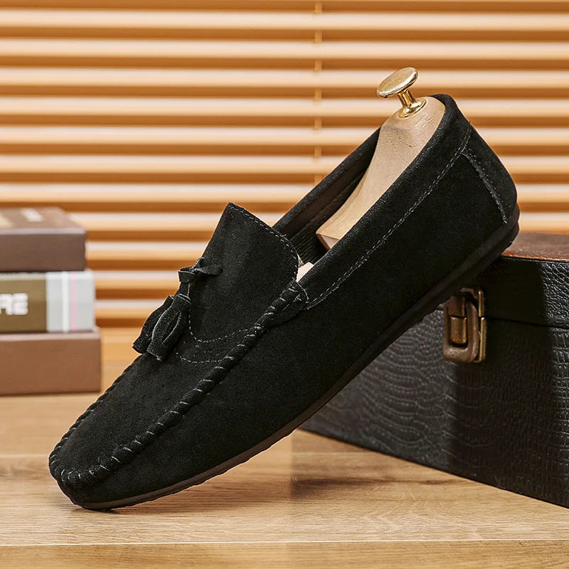 Fashion suede tassel men's casual leather shoes sneakers for lazy people  comfortable driving shoes