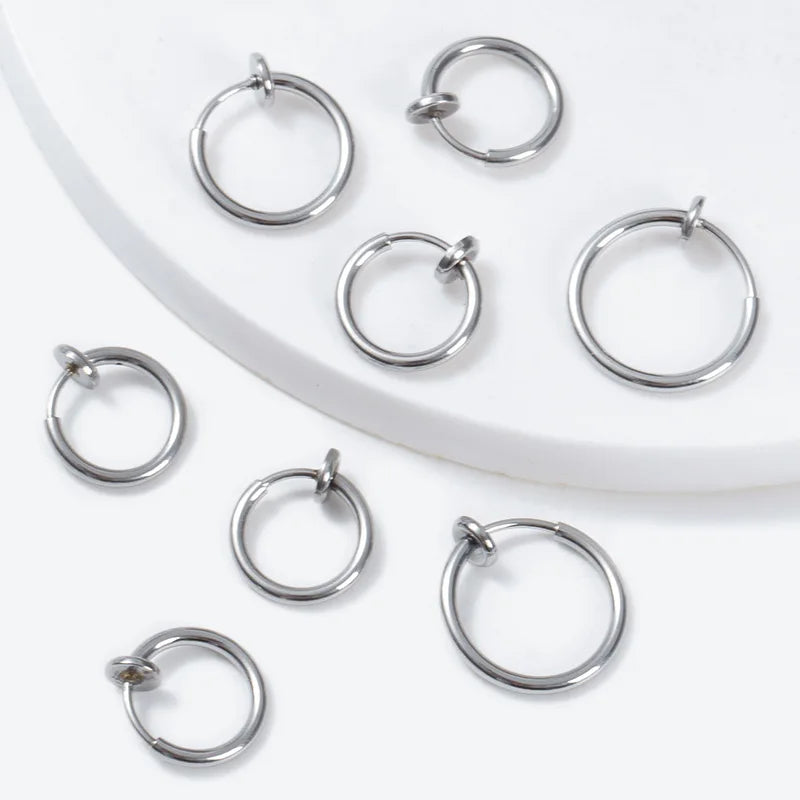 2Pcs Small Hoop Spring Ear Clips Earrings For Women Men Stainless Steel Painless No Piercing Stealth Fake Ear Jewelry 8-16mm
